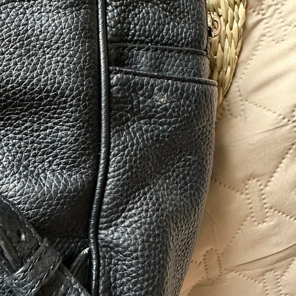 Michael Kors Abbey Large Backpack Black Pebbled Leather Gold Tone Hardware Bag
